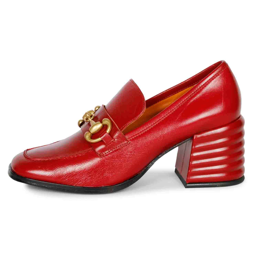 Best Women's Red Leather Loafer, Full Side Profile View — Ladies Shoes UK