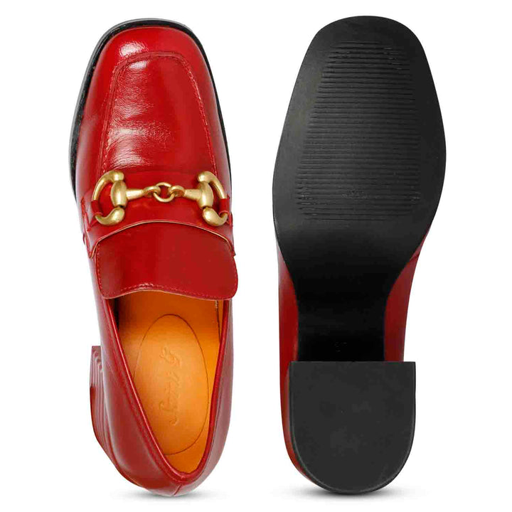 Women's Red Leather Loafer, Top and Sole View — Ladies Shoes UK