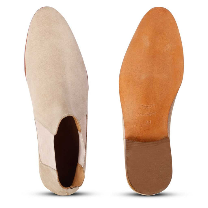 Saint Grimoald beige suede chelsea boots for men – back sole view