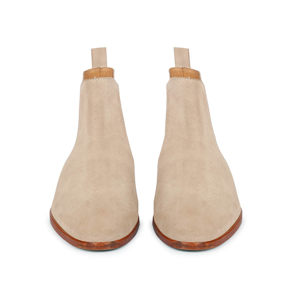 Saint Grimoald beige suede mens chelsea boots uk – front angle view