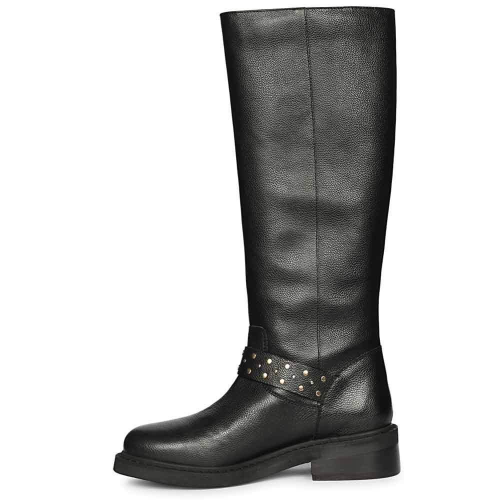 Saint Harley black knee high boots, alternate side view of harness detail