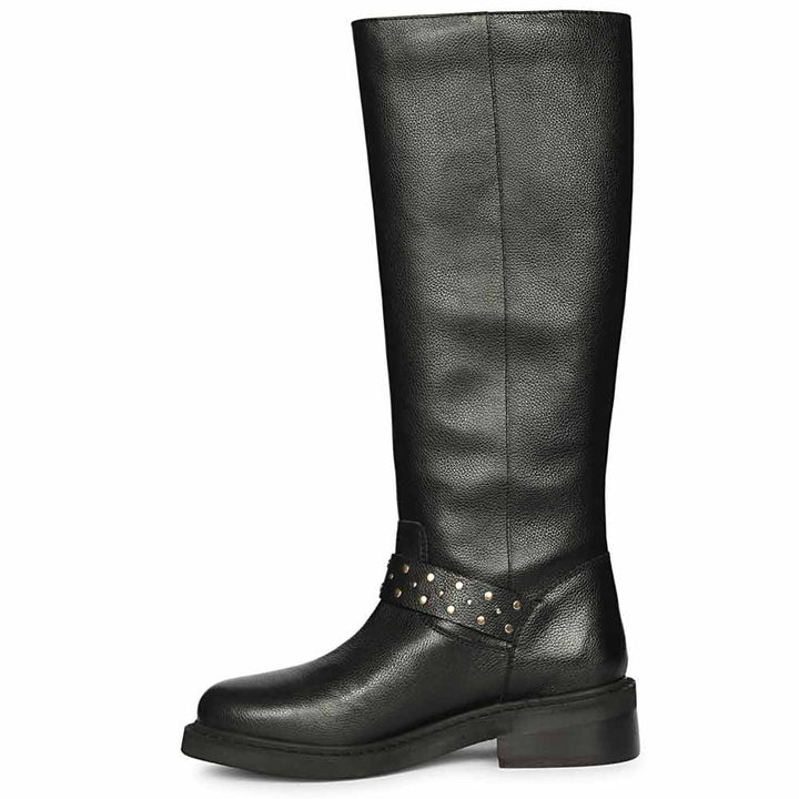 Saint Harley black knee high boots, alternate side view of harness detail