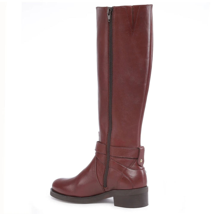 Saint Hermione teak leather knee high boots, alternate side view showing zip