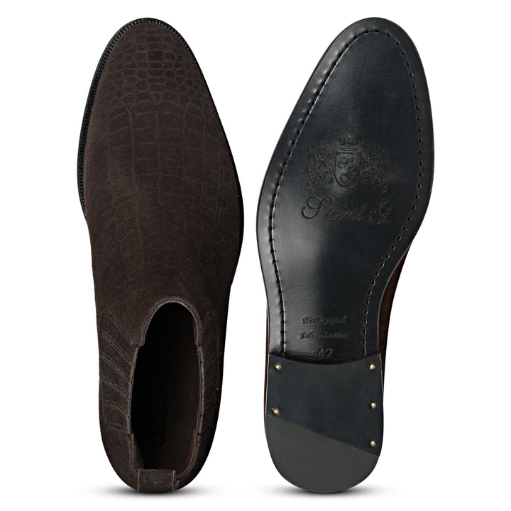 Saint Illiad brown croco print chelsea boots for men – back sole view