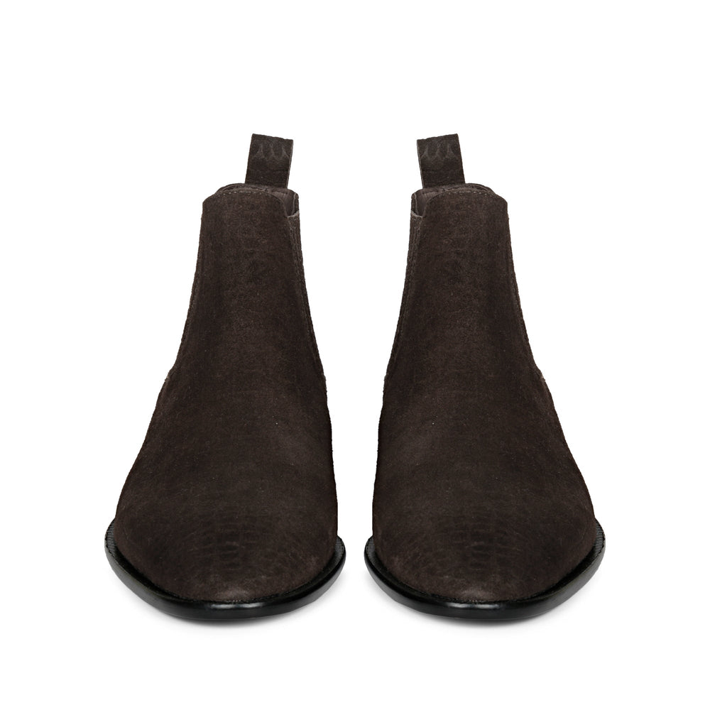 Saint Illiad brown croco suede mens chelsea boots uk – pair front angle view