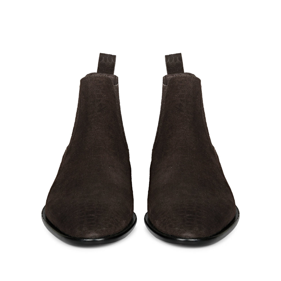Saint Illiad brown croco suede mens chelsea boots uk – pair front angle view