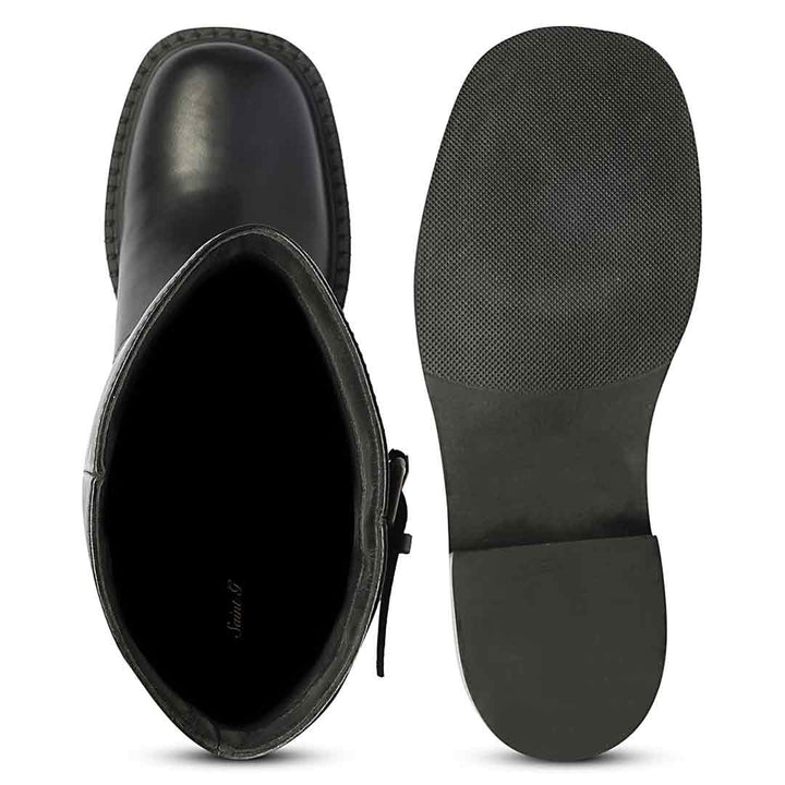 Saint Imogen black leather long boots, interior and sole view