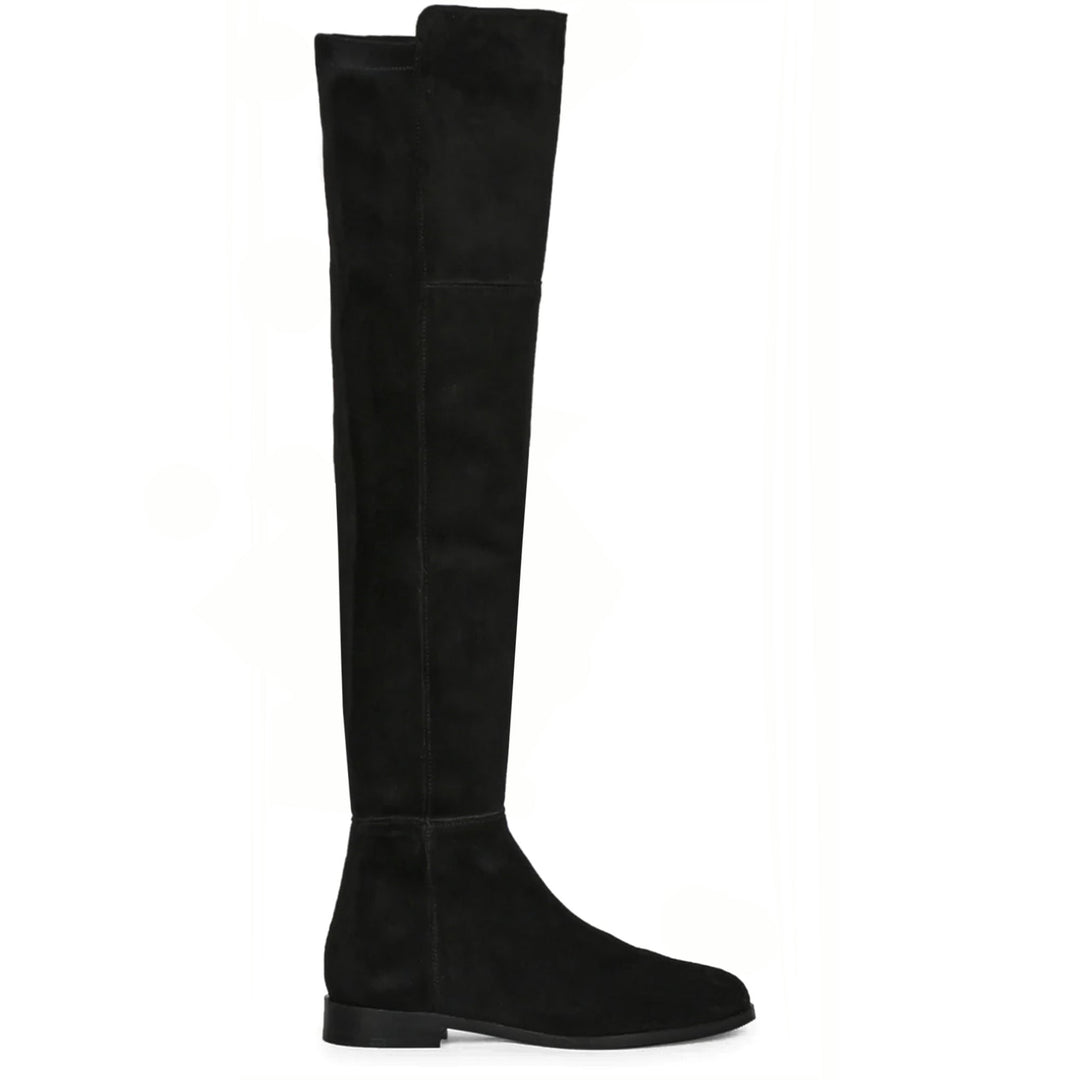 Saint Isabella black stretch suede above the knee boots for women UK, side view