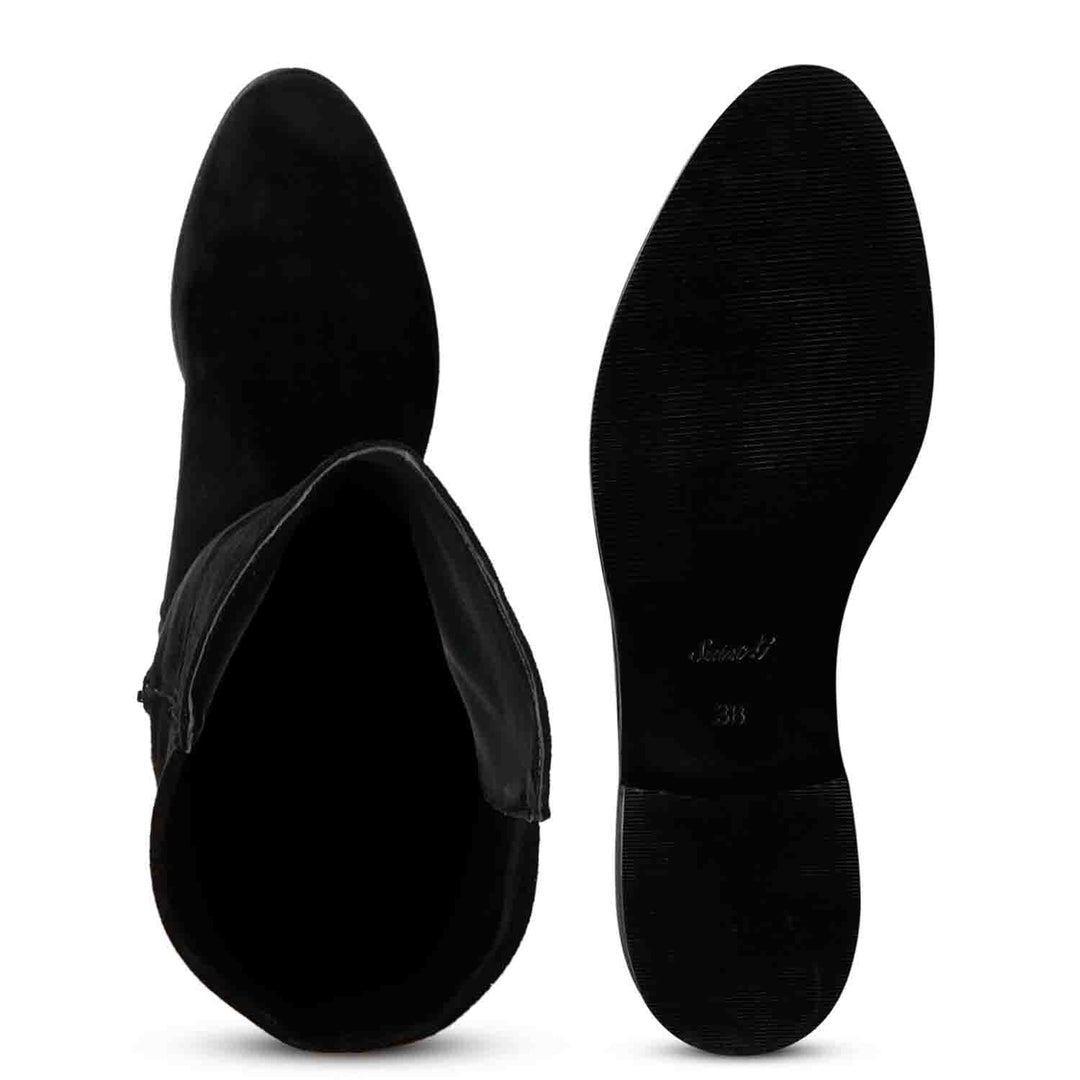 Saint Isabella black suede boots UK, interior and sole view