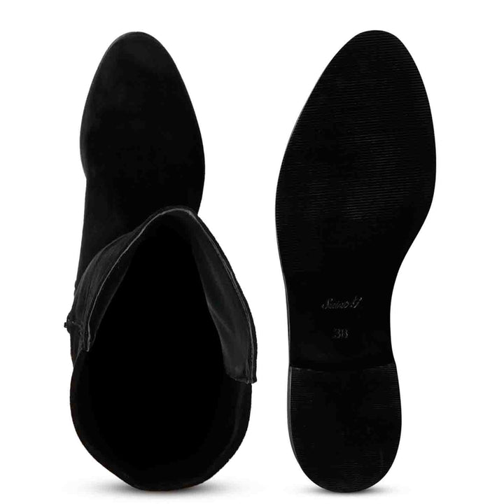 Saint Isabella black suede boots UK, interior and sole view