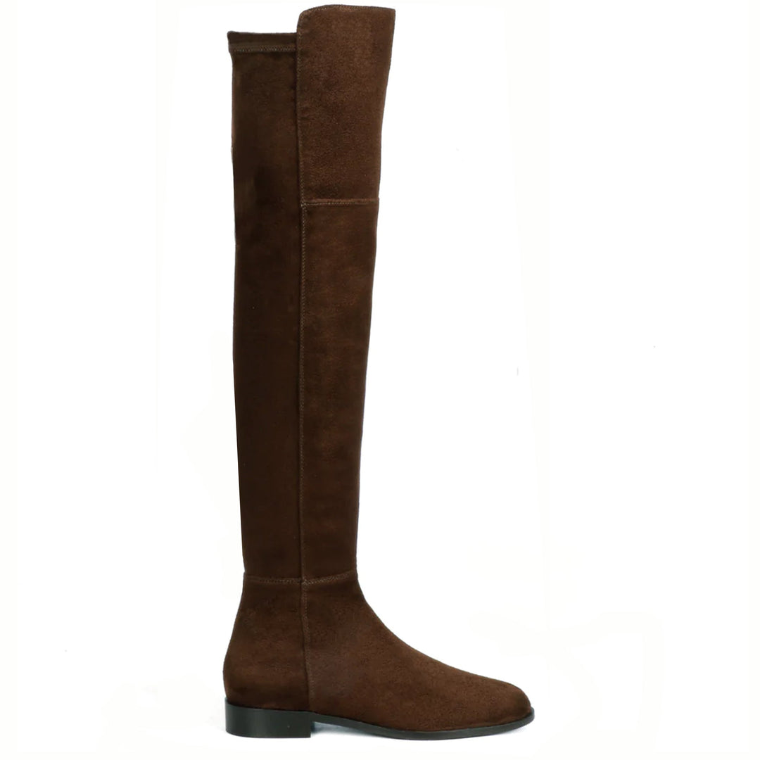 Saint Isabella brown stretch suede above the knee boots for women UK, side view