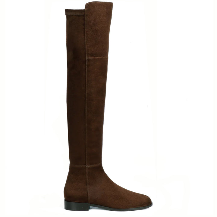 Saint Isabella brown stretch suede above the knee boots for women UK, side view
