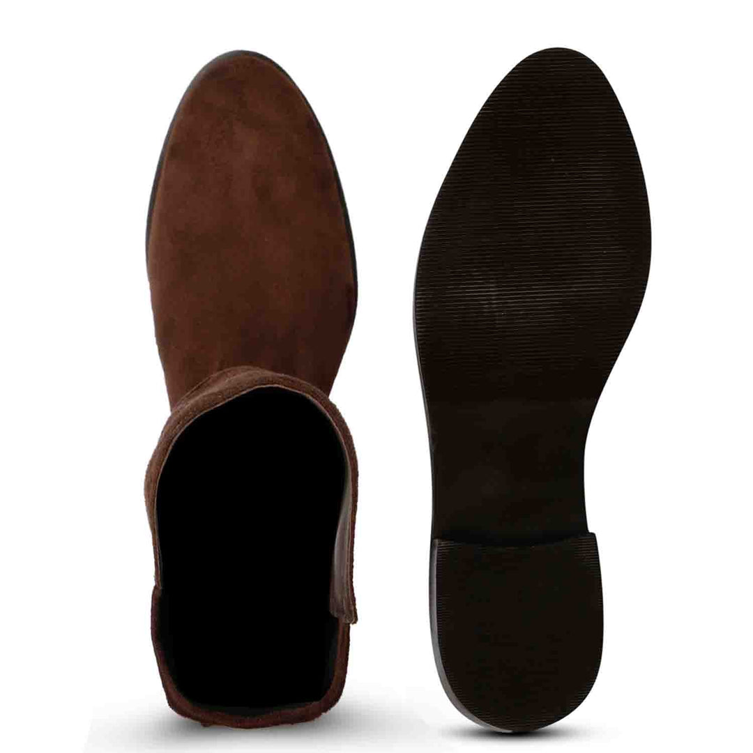 Saint Isabella brown suede boots UK, interior and sole view
