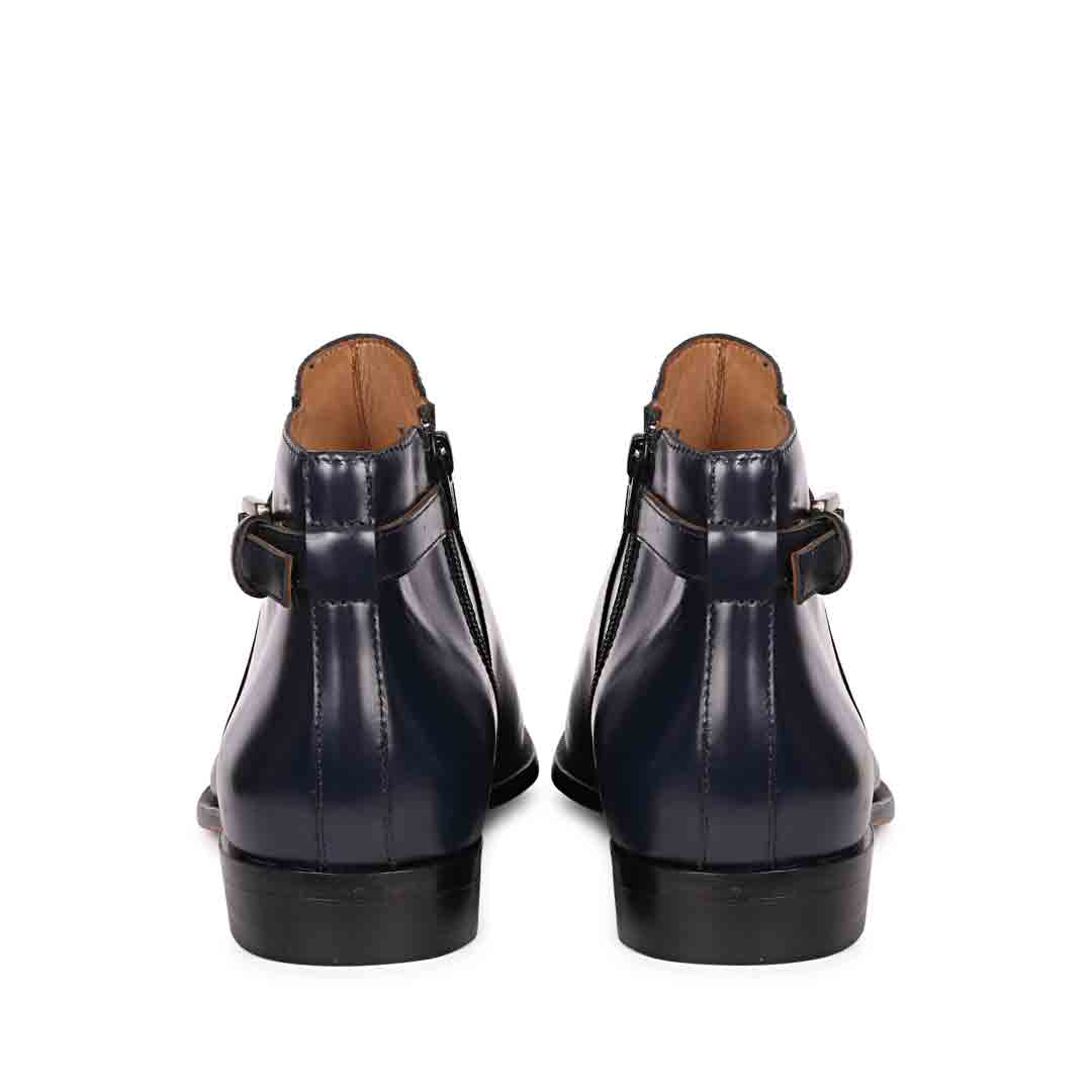Men's Dark Blue Leather Ankle Boots, Back Pair View - Best Handcrafted UK