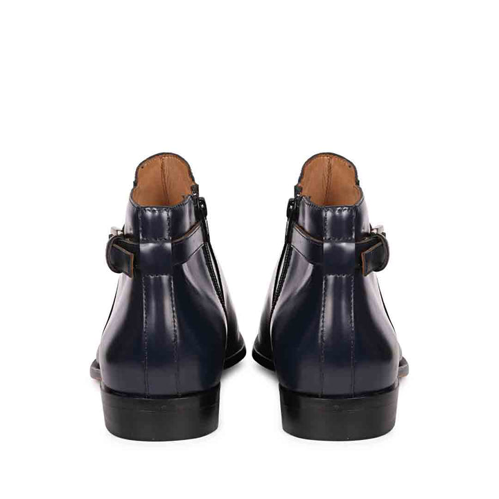 Men's Dark Blue Leather Ankle Boots, Back Pair View - Best Handcrafted UK