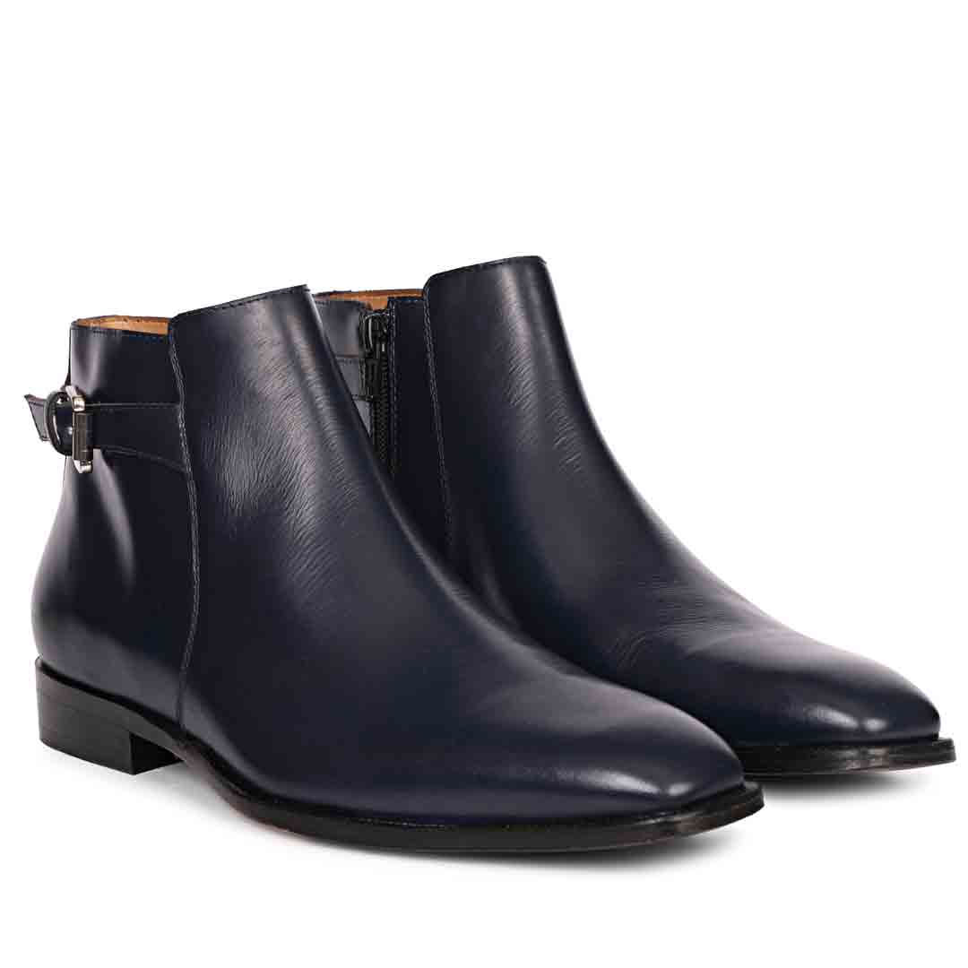 Saint Italiano Dark Blue Leather Boots - Pair Angled View, Men's UK