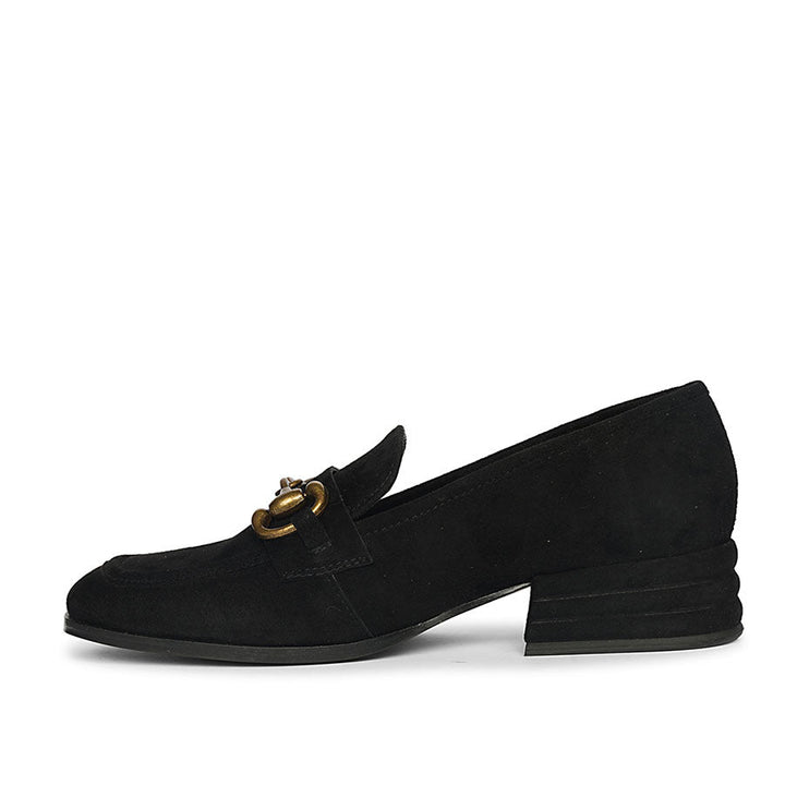 Saint Jacqueline black suede buckle loafers UK, alternate side view