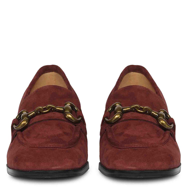 Best burgundy suede loafers for women UK, Saint Jacqueline front pair view
