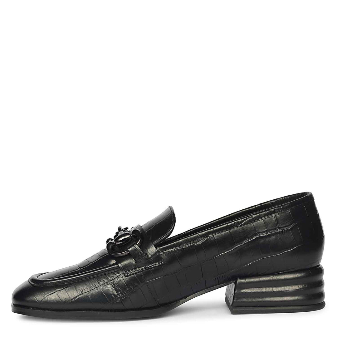 Saint Jacqueline croc-embossed black leather moccasins, alternate side view — best Women's Ladies shoes UK