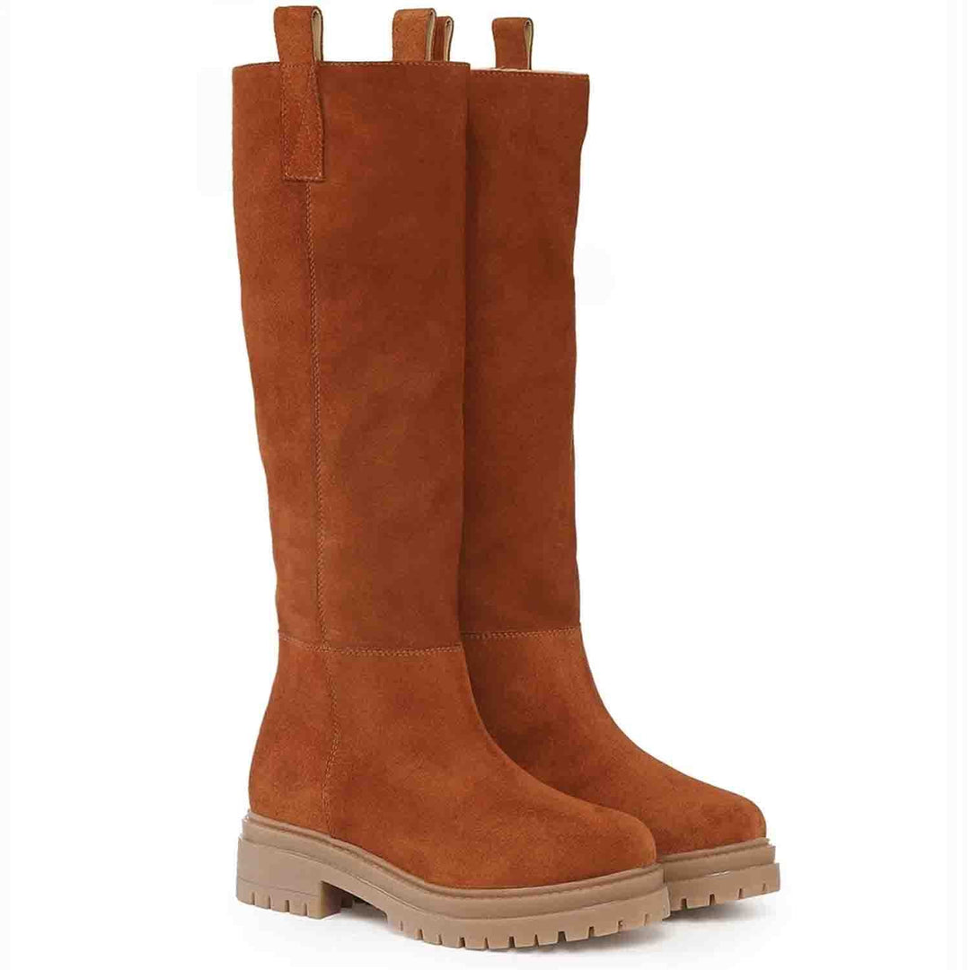 Saint Janet wood suede knee high boots, pair view showing chunky sole