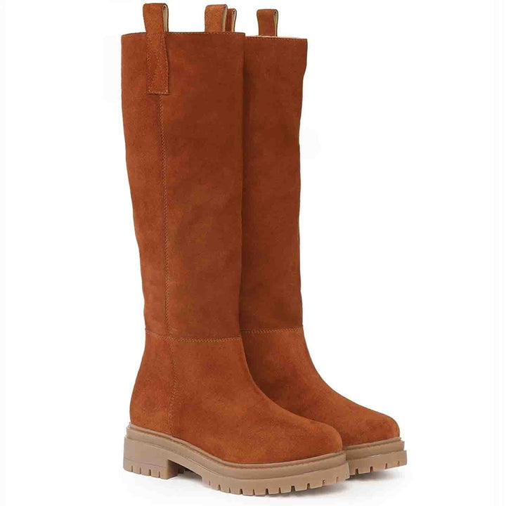 Saint Janet wood suede knee high boots, pair view showing chunky sole