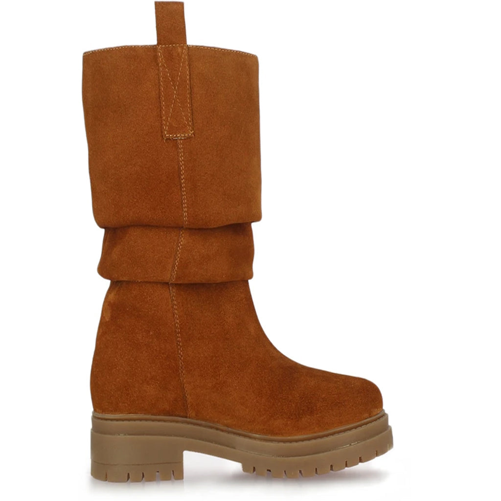 Suede knee high boots for women UK, alternate side view of slouchy pull-on shaft