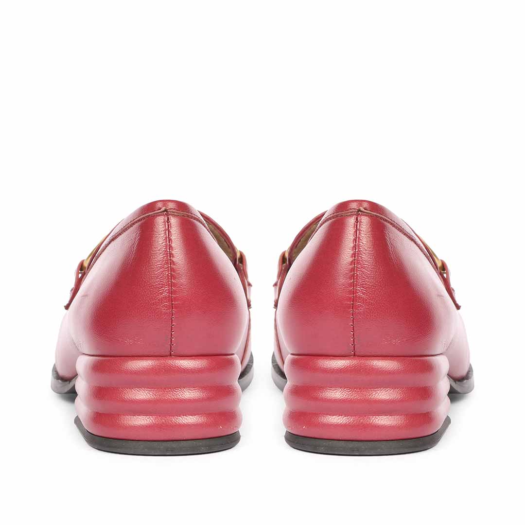 Best Ladies Cherry Red Leather Loafers, Back Heel View — Women's Shoes UK