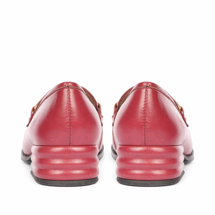 Best Ladies Cherry Red Leather Loafers, Back Heel View — Women's Shoes UK