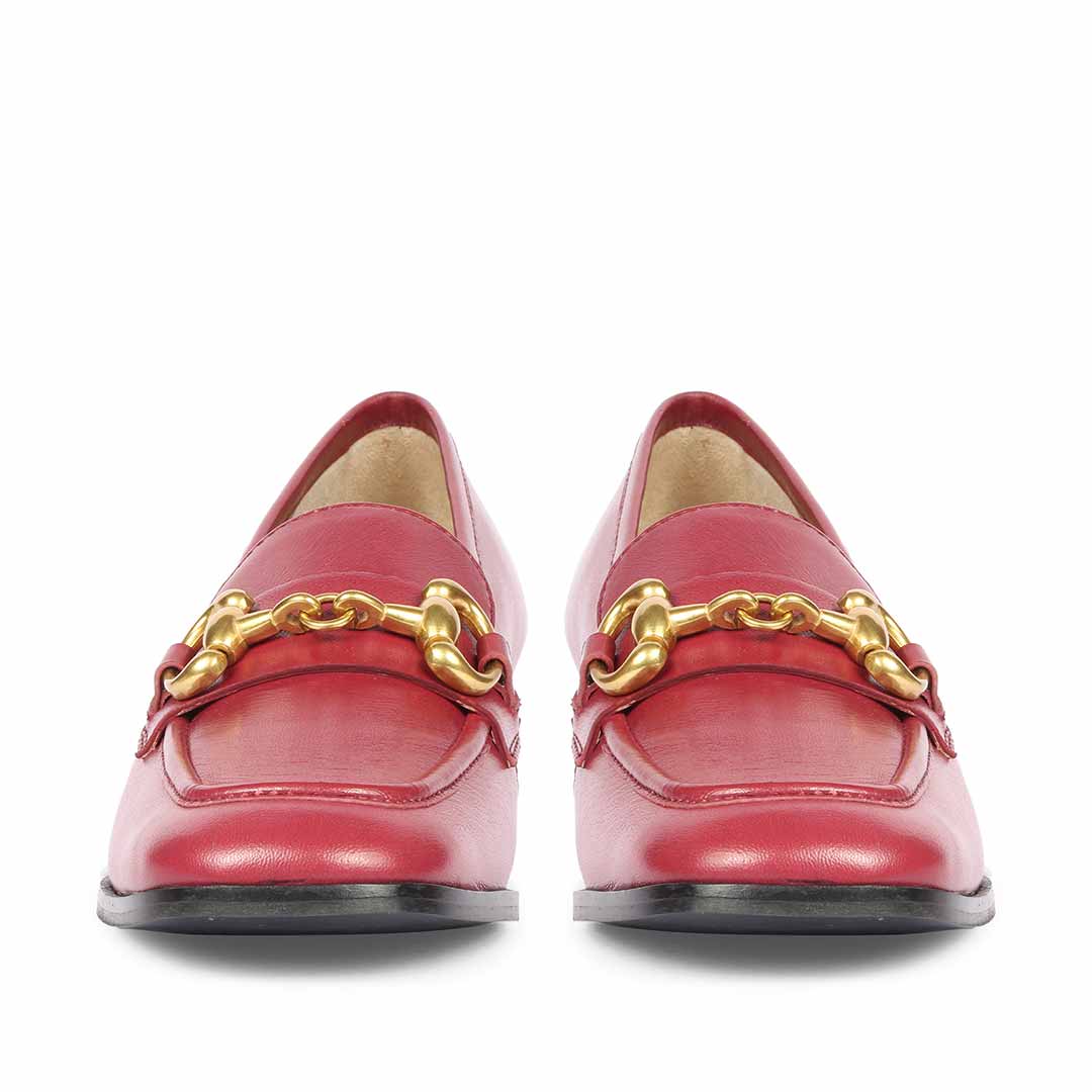 Women's Cherry Red Leather Horsebit Loafers, Front View — Best Ladies Shoes UK
