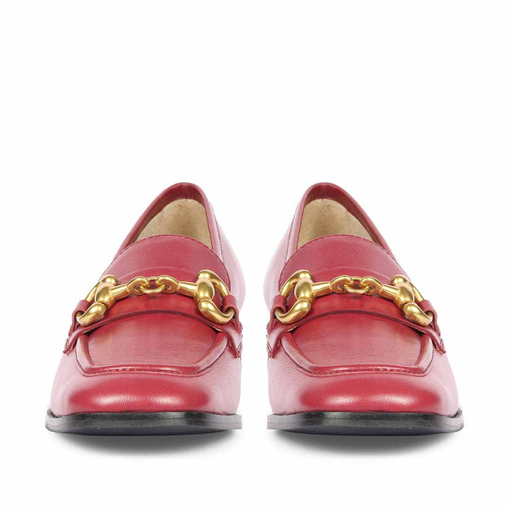 Women's Cherry Red Leather Horsebit Loafers, Front View — Best Ladies Shoes UK