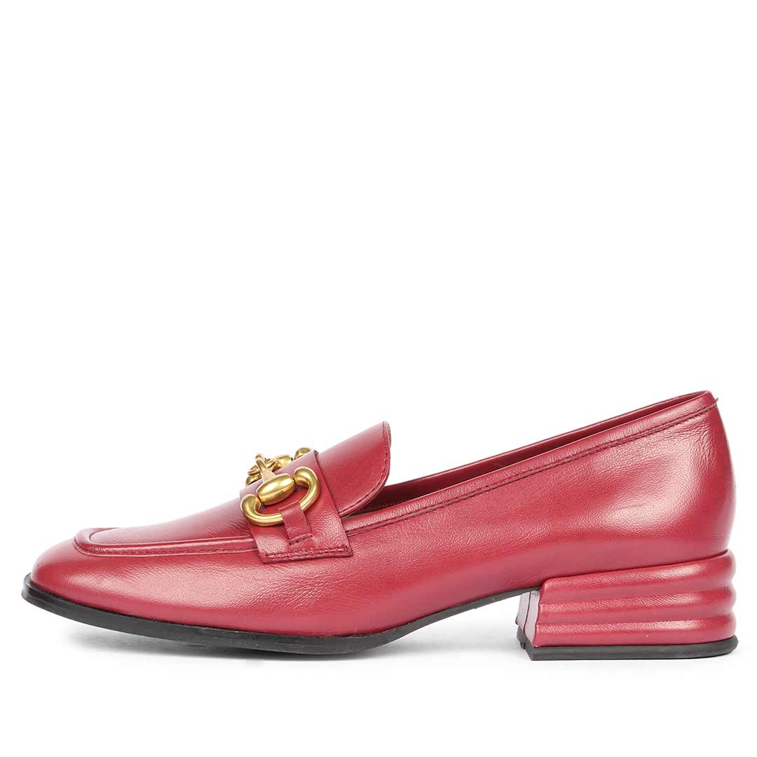 Best Ladies Cherry Red Leather Loafer, Full Side Profile — Women's Shoes UK