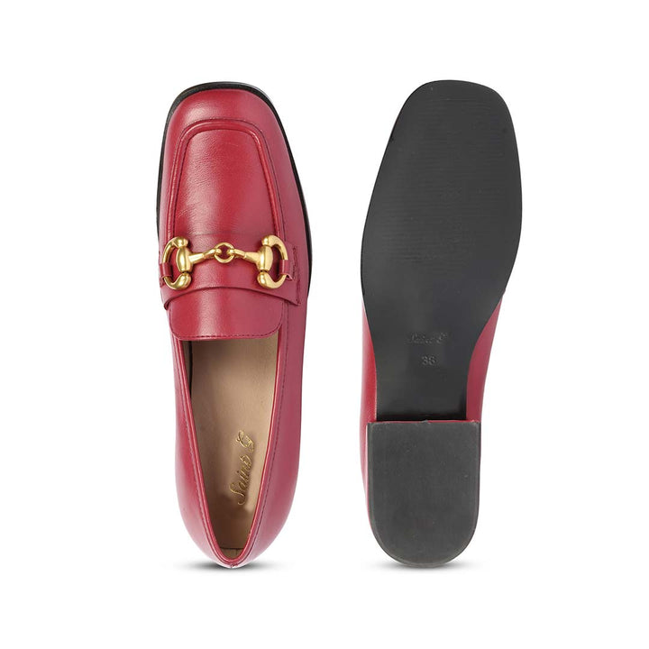 Women's Cherry Red Leather Loafer, Top and Sole View — Best Ladies Shoes UK