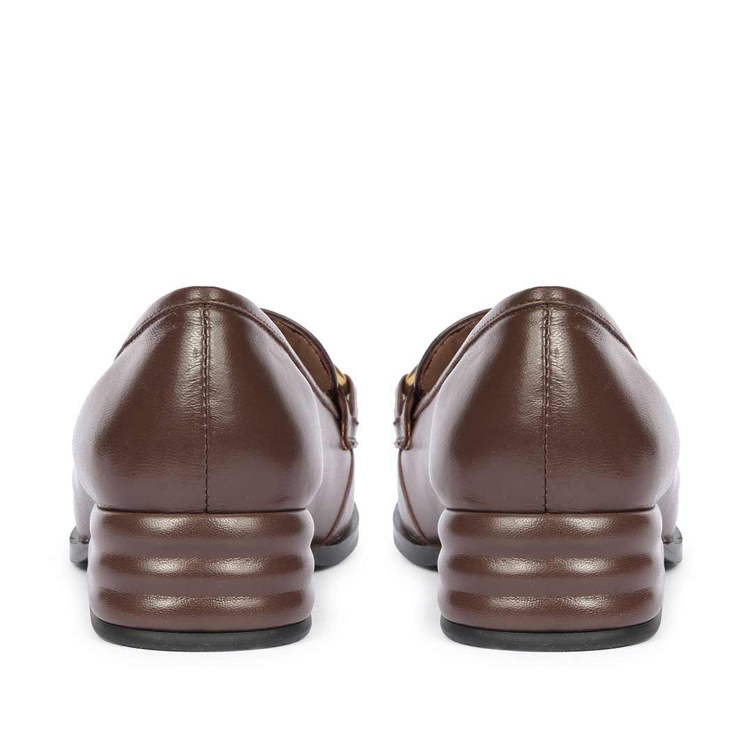 Best Ladies Coffee Brown Leather moccasinss, Back Heel View — Women's Shoes UK