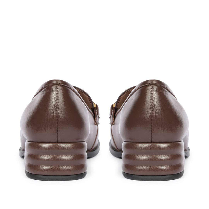 Best Ladies Coffee Brown Leather moccasinss, Back Heel View — Women's Shoes UK