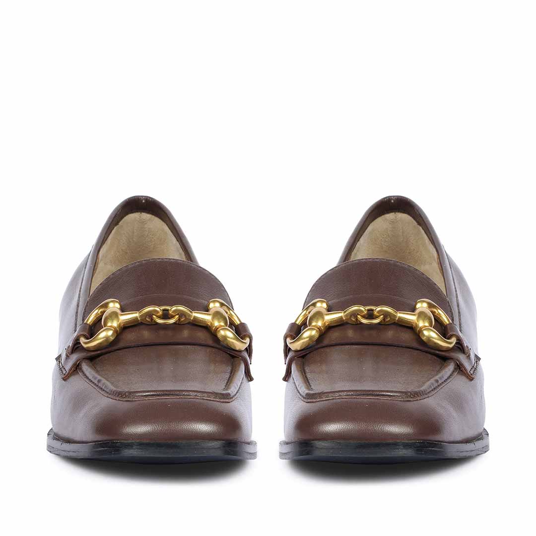 Women's Coffee Brown Leather Horsebit moccasinss, Front View — Best Ladies Shoes UK