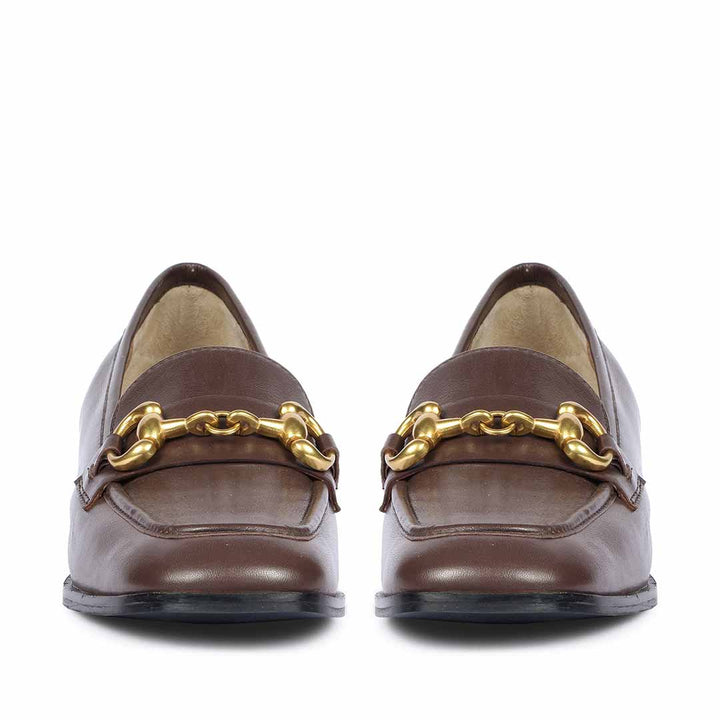 Women's Coffee Brown Leather Horsebit moccasinss, Front View — Best Ladies Shoes UK