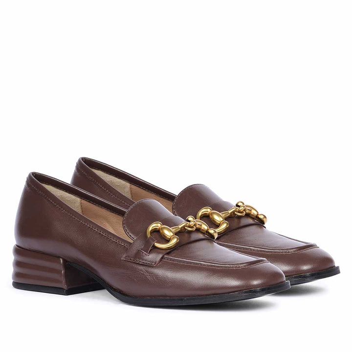 Women's Coffee Brown Leather moccasinss, Pair Angled View — Best Ladies Moccasins UK
