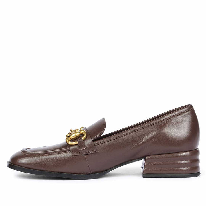Best Ladies Coffee Brown Leather moccasins, Full Side Profile — Women's Shoes UK