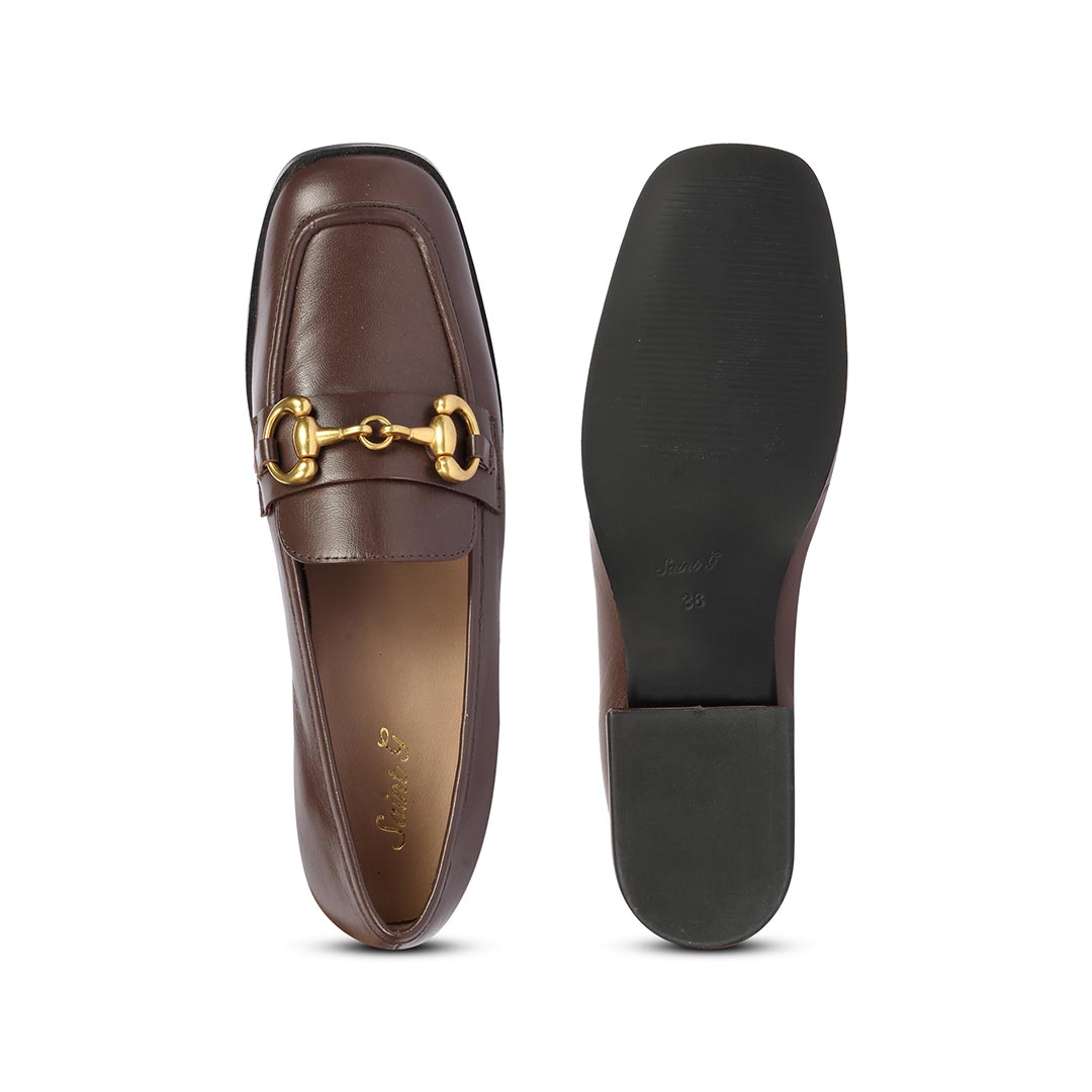 Women's Coffee Brown Leather moccasins, Top and Sole View — Best Ladies Shoes UK