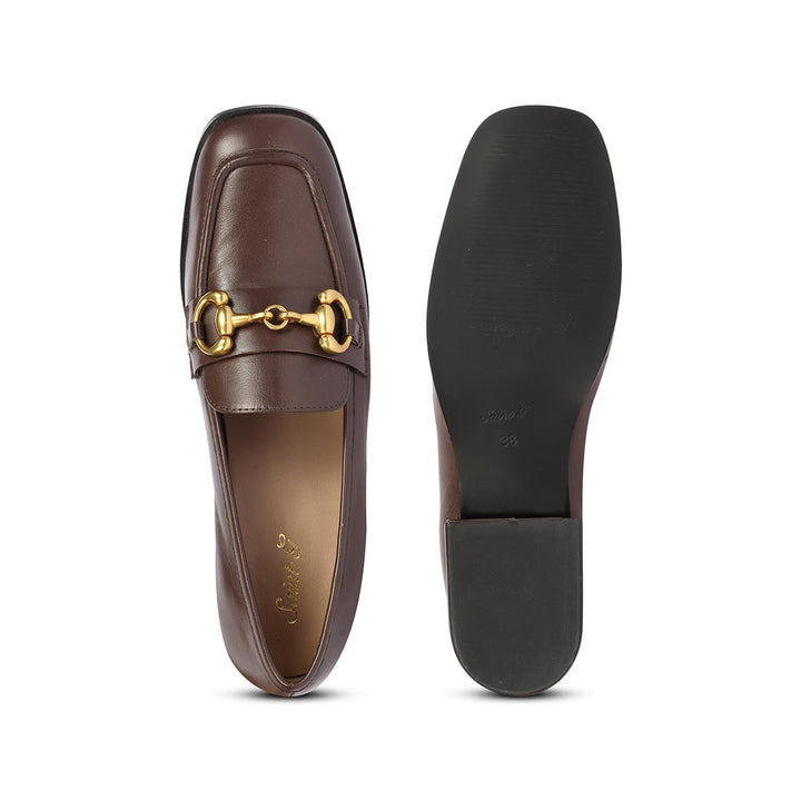 Women's Coffee Brown Leather moccasins, Top and Sole View — Best Ladies Shoes UK