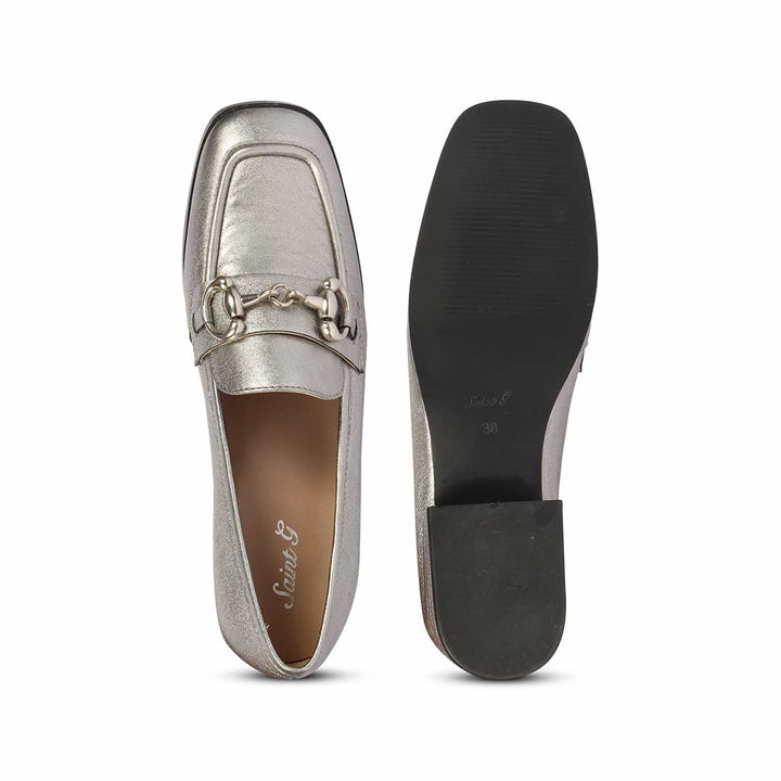 Best ladies gunmetal metallic leather horsebit moccasins, women's top and sole flat lay, UK
