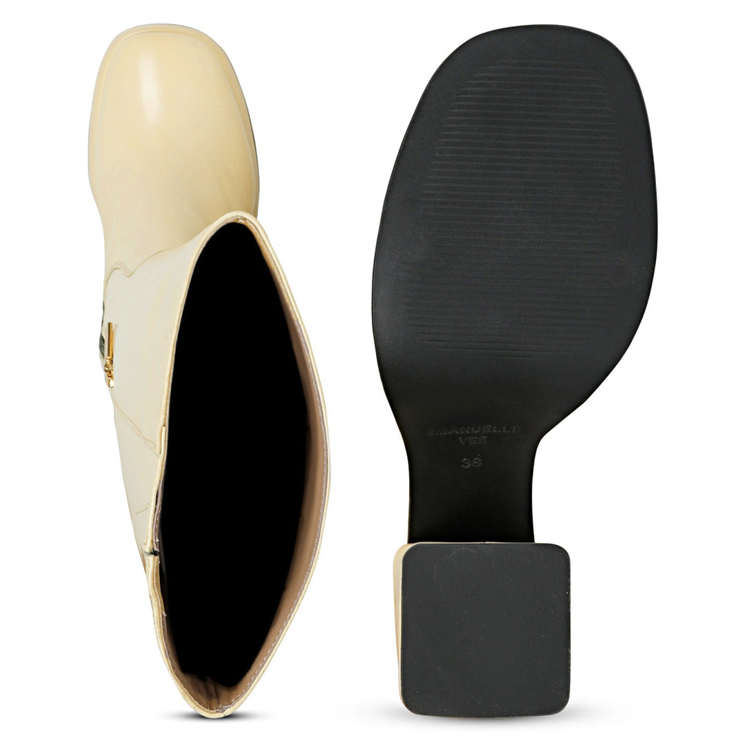 Saint Jolene off white patent leather boots, interior and sole view