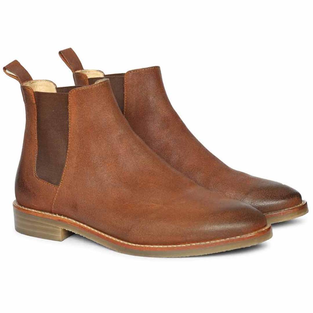 Saint Joseph mens chelsea boots tobacco brown wax-suede –  pair angle view