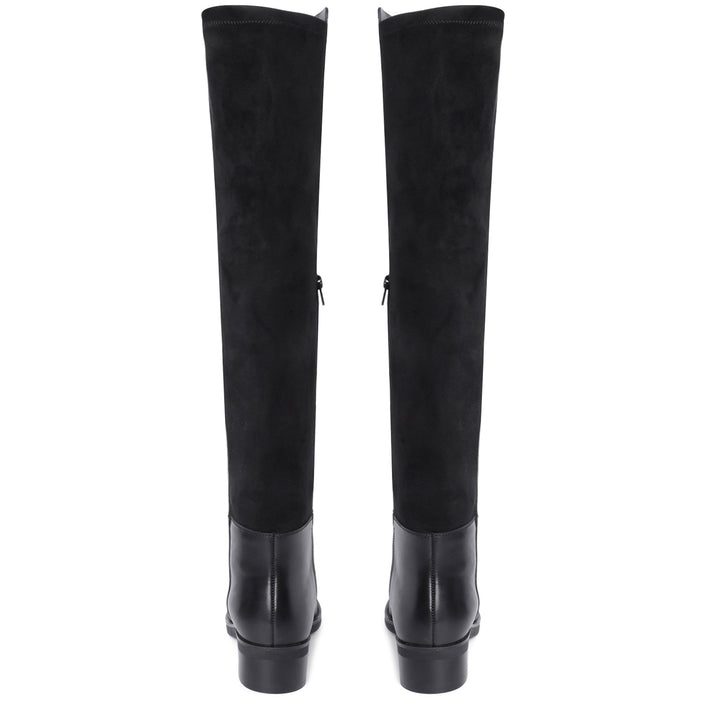 Saint Kayleigh black leather boots UK, back pair view showing suede panel