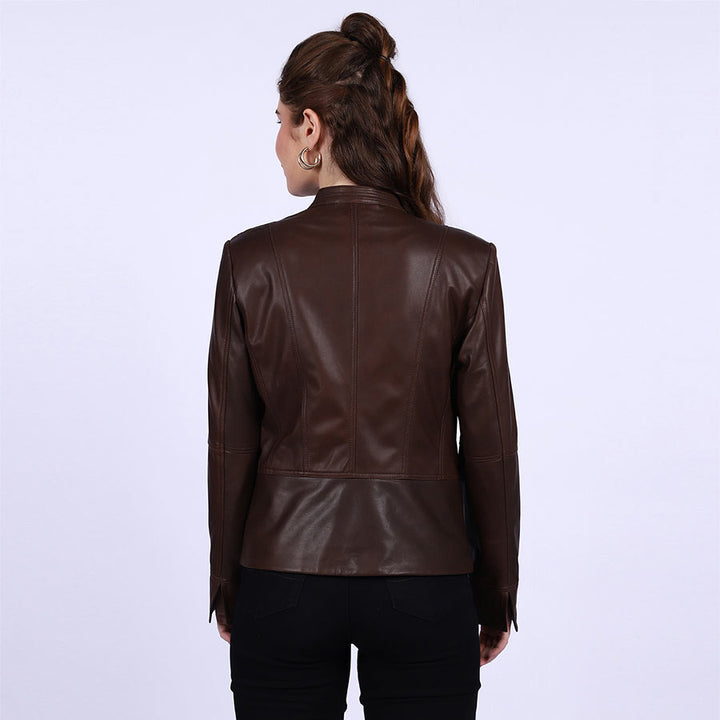 Saint Kinsley brown leather cafe racer jacket UK, back view