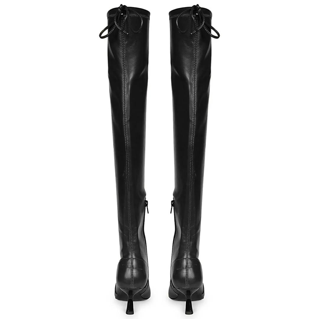 Saint Laurine black above the knee boots UK, back pair view showing drawstring cuff