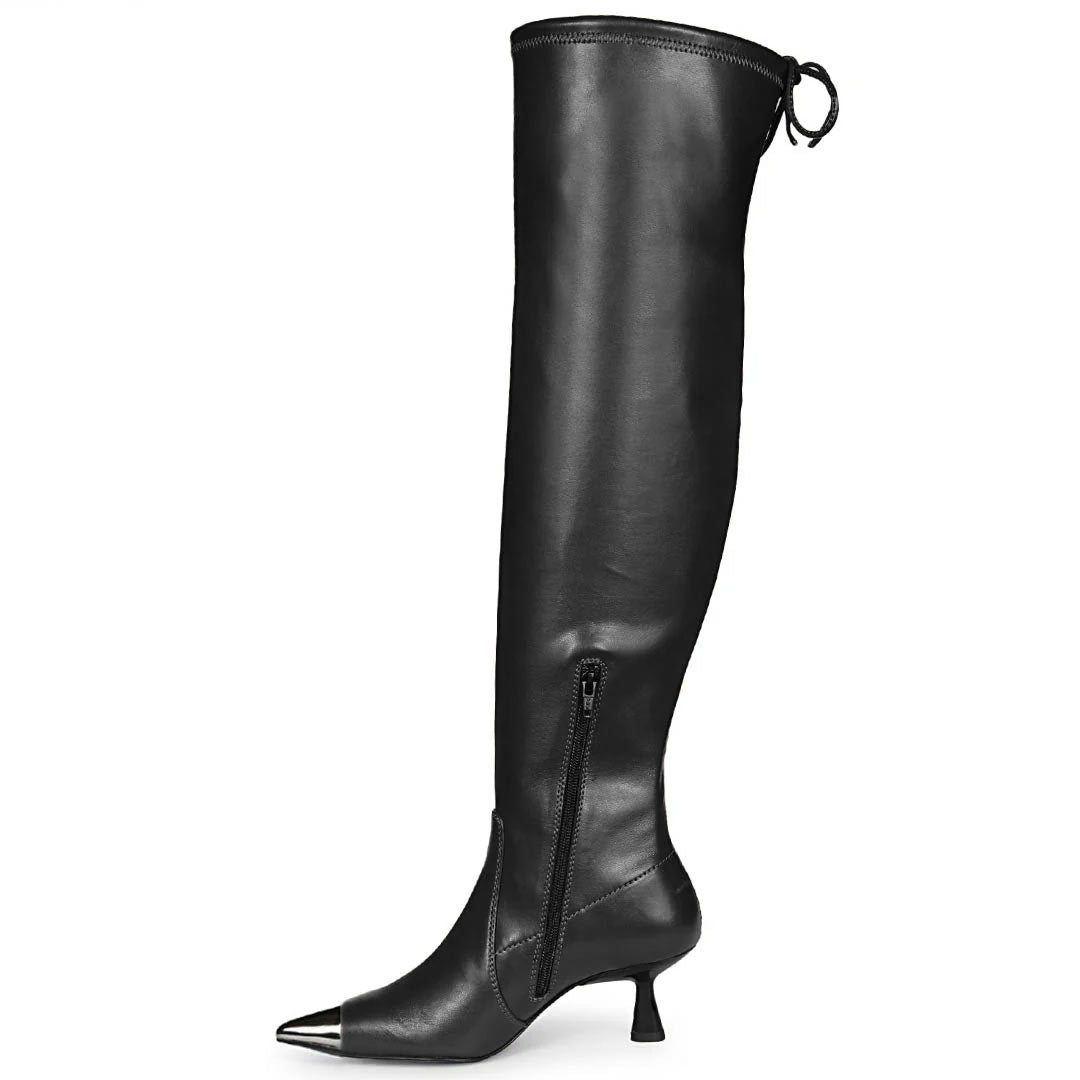 Saint Laurine black above the knee boots UK, side view showing zip closure