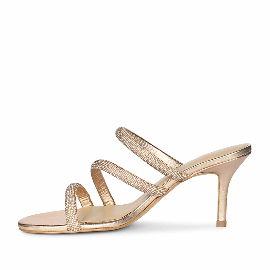 Saint Layla Crystal Cord Rose Gold Leather Stilettos, angled view