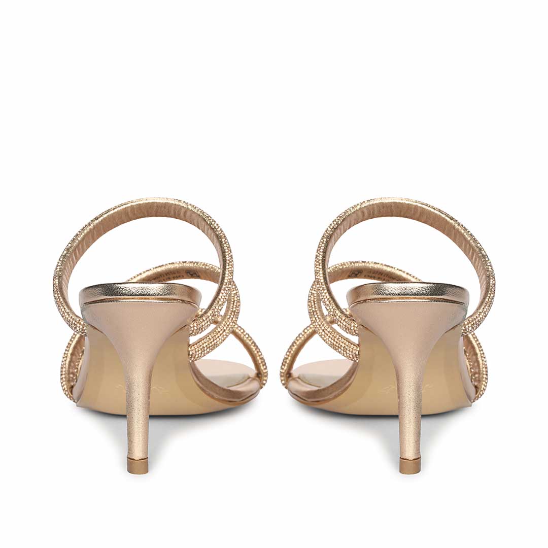 Saint Layla Crystal Cord Rose Gold Leather Stilettos, back pair view