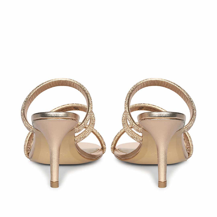 Saint Layla Crystal Cord Rose Gold Leather Stilettos, back pair view